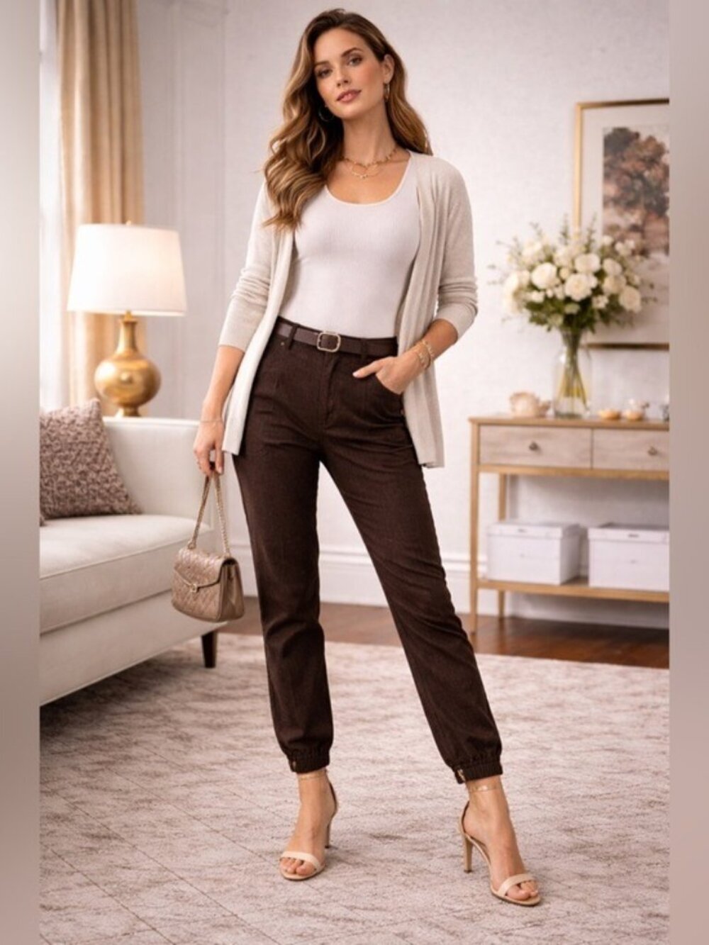 CAbi Compass Pant #4514 Dark Brown Utility Jogger Ankle Zip